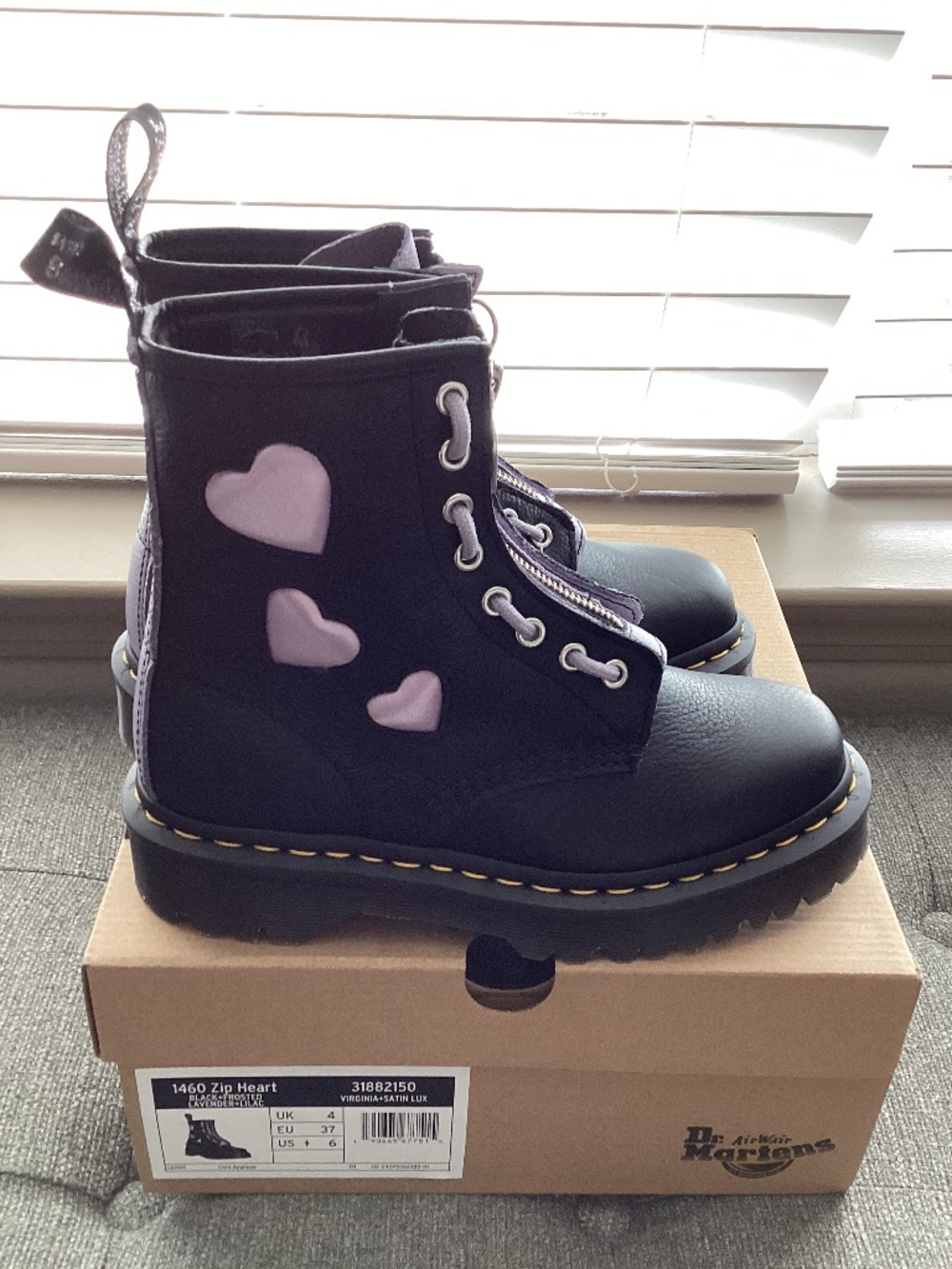 Dr. Martens 1460 Zip Heart Lug Sole Boot, size US6 / EU37